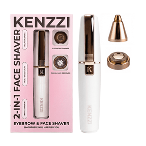 lot 37641 image: KENZZI 2-in-1 Rechargeable Womens Face Electric Shaver and Facial Hair Remover with Eyebrow Trimmer  White and Rose Gold