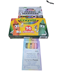 lot 37642 image: Art Supply Bundle - Crayola Crayons, Tulip Rainbow Fabric Markers & Marvy Uchida Pastel Liner Highlighters