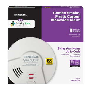 lot 37681 image: Universal Security Instruments  Sensing Plus  Combo Smoke  Fire  and Carbon Monoxide Alarm  Multi-Criteria  with 10-Year Battery - Retail $68