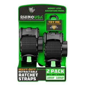 lot 39072 image: 2-Pack Rhino USA 2in x 10ft Retractable Ratchet Straps 1,000lbs Working Load Limit  7.3lb Product Weight - Retail $63