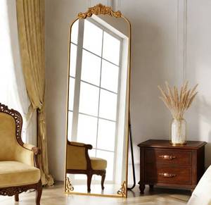 lot 39077 image: Puremirror 64x 21 Vintage Arched Full Length Mirror Floor Mirror with Metal Frame, Gold - Retail $113
