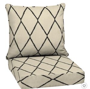 lot 40593 image: ARDEN Outdoor Deep Seat Cushion Set, 24 in x 24 in, Patio Cushion for Chair, Sofa, and Couch Tan Diamond Trellis