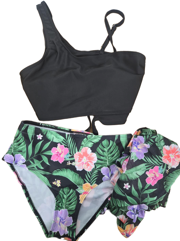 lot 9526 image: Teen Swimsuits Size 1314 Kids Bikini Tropical Floral Cutout Swimming Bathing Suits for Girl with Cover Up
