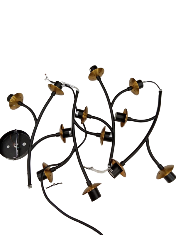lot 40297 image: 12 Light Cluster Pendant Light Fixture Black and Gold
