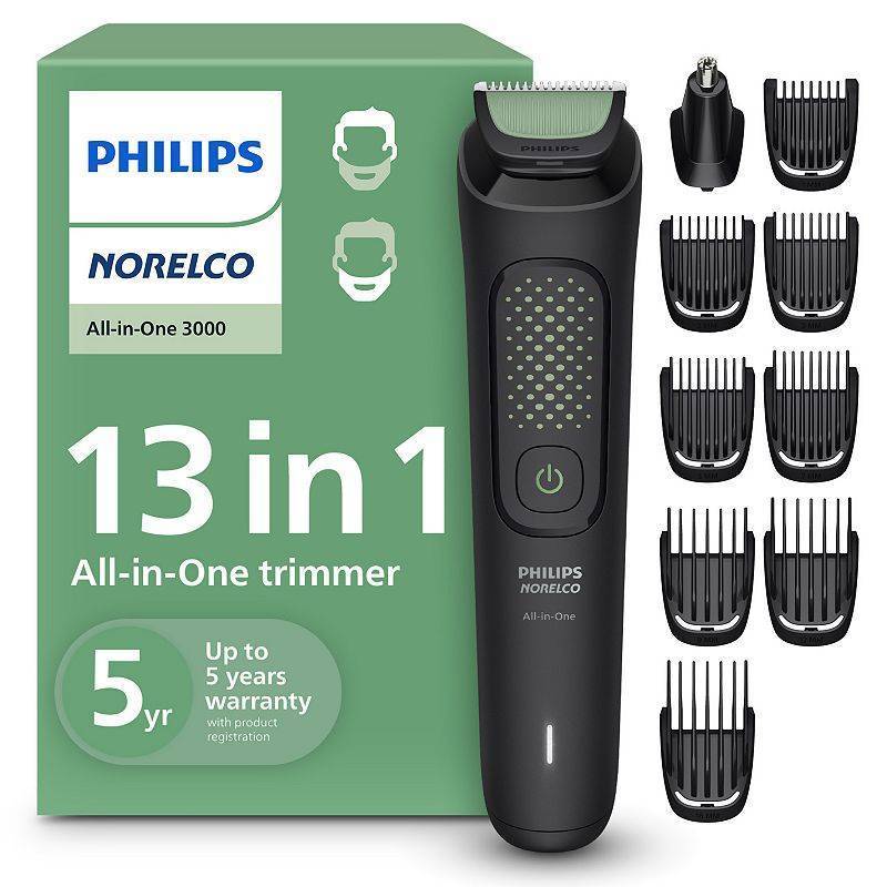lot 41359 image: Philips Norelco All-In-One 3000 Series 13 In 1 Trimmer  Beard Styler & Men S Hair Clipper  9 Length Settings & Self-Sharpening Skin-Friendly Blades  MG391950