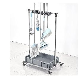 lot 42029 image: Metal Garment Rack with Storage Shelf and Hooks (Missing Parts)