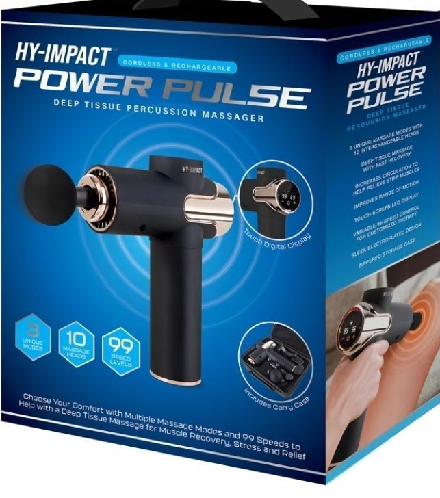 lot 42074 image: Percussion Massage Gun with Carrying Case and Accessories (CHARGING PORT DAMAGED)