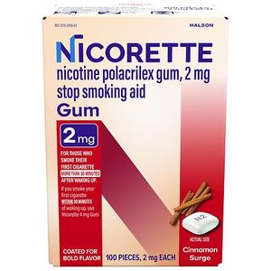 lot 37689 image: Nicorette Nicotine Gum Stop Smoking Aid 2 Mg Cinnamon Surge - 100 Ct