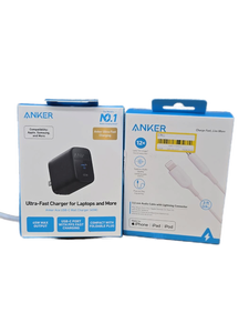 lot 37696 image: Anker Ace 45W USB-C Wall Charger and 3.5mm Audio Cable with Lightning Connector Bundle