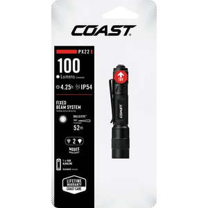 lot 37715 image: 2 Count of COAST PX22 LED Flashligh 100 Lumens  IP54 Storm Proof  Pocket Clip  Alkaline Battery