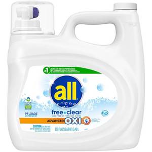 lot 37717 image: All Unscented Free Clear Advanced Oxi HE Liquid Laundry Detergent 79 Loads - 118 fl oz