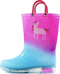 lot 37725 image: Kushyshoo Kids Blue Pink Unicorn Light up Rain Boot Size 1 Toddler Girl