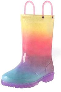 lot 37726 image: Kushyshoo Kids Rainbow Glitter Light up Rain Boots Size 3 Toddler Girls