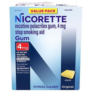 lot 37739 image: Nicorette 4mg Stop Smoking Aid Gum - Original - 170ct, Best By 062028, Must Be 21 Years or Older to Buy