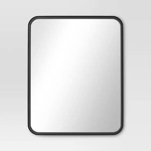 lot 40663 image: 30 x 24 Rectangular Decorative Wall Mirror with Rounded Corners Black - Threshold Modern Steel Frame, Wall Mounted