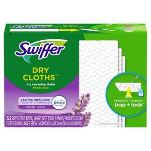 lot 37785 image: Swiffer Sweep  Mop  Dry Pads Refill  Floor Cleaner  Cleaning Cloths  Lavender 52 Count