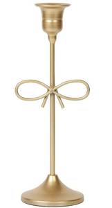 lot 37823 image: Home Decor Collection Sterling & Noble Home Gold Metal Taper Tabletop Indoor Candle Holder, with Bow Accent Gold Bow Taper Candlestick Holders (Set of 2)