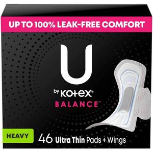 lot 37874 image: U by Kotex Balance Ultra-Thin Heavy Pads with Wings - Unscented - 46ct