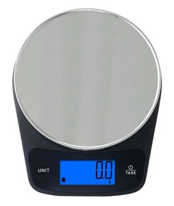 lot 40741 image: Mainstays Waterproof Digital Kitchen Scale with Blue Backlit, Black (DAMAGED)