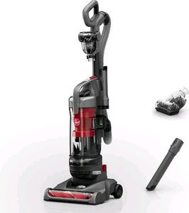 lot 40745 image: Hoover Rewind Pet Bagless Upright Vacuum Cleaner, Pet Friendly, Automatic Cord Rewind, Multi-Surface and Above Floor Cleaning, UH77410V, Gray & Red