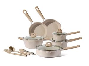 Carote Ceramic Nonstick Pots and Pans Set, 13 Pieces Non-Toxic Kitchen Cookware Sets Compatible for All Stoves, Taupe