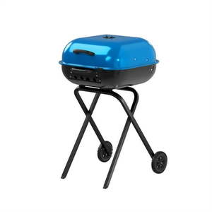 lot 40752 image: Americana Walk-A-Bout  Original Square Charcoal Grill-100% Pre-Assembled Portable Steel  Blue -Cosmetic Damage on Top
