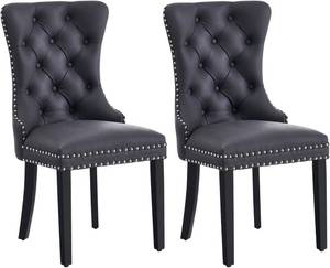 lot 142160 image: Retails for $130 Leather Dining Chairs Set of 2, Upholstered Dining Chair with Nailhead Trim and Solid Wood Legs, Luxury Wingback Dining Side Chair for Living Room, Bedroom, Kitchen (Black)