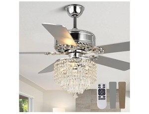 lot 152080 image: Retails for $140 52 Inch Crystal Ceiling Fan with Lights and Remote, Rustic Chandelier Ceiling