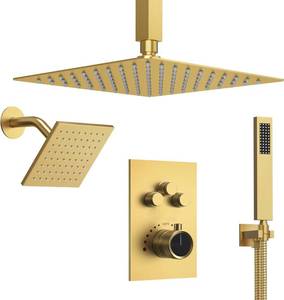 lot 171320 image: Retails for $431 Ceiling Mount 12 High-Pressure Rainfall Shower Faucet, Dual Rainfall Shower Head System with Valve (Brushed Gold)