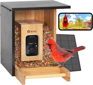 lot 271349 image: Retails for $200 Birdfy Smart Bird Feeder with Camera, High-End Bamboo, Solar Powered, 2K HD Live Stream, Auto Capture Birds & Notify in Time, AI Recognition, Ideal Present for Bird-Watching&Learning