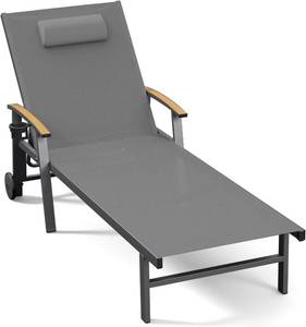 lot 461313 image: Retails for $114 Ciokea Outdoor Lounge Chair with Pillow, 5-Position Aluminum Chaise Lounge with Wheels & Armrests, 400 lbs Heavy Duty Patio Pool Chair for Deck, Backyard, Beach & Poolside, Grey