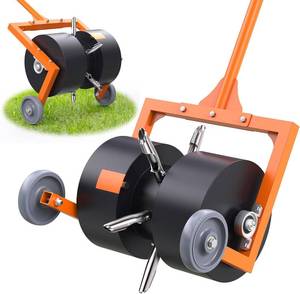 lot 471412 image: Retails for $271 Rolling Lawn Aerator - Rolling Aerator Lawn Tool with Hollow Tines, Manual Push Lawn Aerator Roller Core Plug Aerator with Wheels, Grass Aeration Tool for Lawn Care Compacted Soil - Green