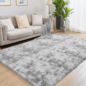 lot 3136 image: Ultra Soft Area Rugs for Living Room, 5x710 Tie-Dyed Light Grey Fluffy Plush Rugs for Bedroom, Non-Slip Floor Carpet for Nursery, Bedside, Playroom, Corridor, Indoor Decor