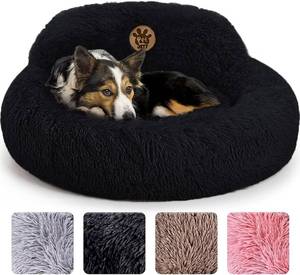lot 3139 image: PetJett Calming Dog Bed Medium Size Dog - 30 Donut Bed, Anti-Slip & Washable Super Soft Fluffy Plush Round Bed, Anti-Anxiety Premium Comfort Pet Bed, Fits Dogs up to 45 lbs - Black