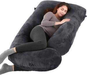 lot 3142 image: ALLOPERA Pregnancy Pillow, Full Body 57 Inch Maternity Pillow with Removable Washable Cover - Sleep Support for Legs, Back, Neck, Shoulder, HIPS, Belly for Pregnent Women, Black Grey Velvet Cover