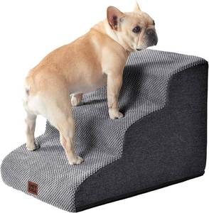 lot 3146 image: EHEYCIGA Curved Dog Stairs Ramp for Small Dogs 15.7 H, 3-Step Dog Steps for Couch Sofa and Chair, Pet Stairs for Cats, Non-Slip Balanced Pet Steps Indoor, Grey