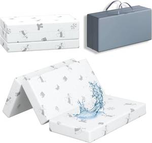 lot 3148 image: 3x26x38 Trifold Mattress Topper, Waterproof Breathable Soft Removable Cover, Portable Mattress Pad with Carry Bag for Indoor & Outdoor Use, High Density Medium Firm Foam