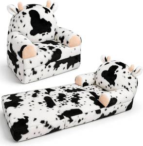 lot 3156 image: QIUODO Toddler Chair with Faux Rabbit Fur   2-in-1 Foldable Kids Couch, Soft Sofa for Reading, Bedroom or Playroom Use, Ages 1-3 Cow