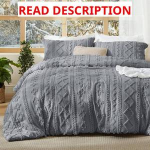 lot 3169 image: Bedsure Tufted Boho Comforter Set California King Size - Ash Grey Boho Bed Set, GentleSoft  3 Pieces Farmhouse-Style Embroidery Bedding, Gifts for Woman, Soft Jacquard Comforter for All Seasons