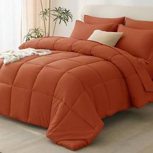lot 3177 image: CozyLux Queen Comforter Set Terracotta - 240GSM 7 Pieces Bed in a Bag Queen, Oeko-Tex Certified Bedding Set, All Season Soft Bed Set with Down Alternative Comforter, Sheets, Pillowcases & Shams
