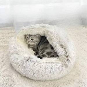 lot 3183 image: Cat Bed Round Fluffy Hooded Cat Bed Cave, Anti-Anxiety Cave Bed with Hooded Blanket, Cozy Cuddler Luxury Puppy Pet Bed, Anti-Slip Bottom and Machine Washable