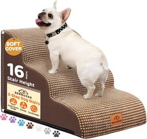 lot 3186 image: Zerbuger Dog Ramp and Stair for Bed 16 H-20 H,3-Step Cat Stair for Sofa and Chair,4-Step Dog Ramp for High Bed and Window,Durable Nonslip Fabric Cover for Indoor (Coffee-16 H, Pet Friendly, 3)