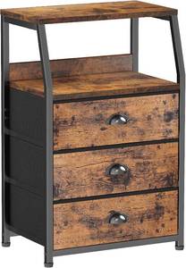 lot 3206 image: Furnulem Nightstand with 3 Drawers and 2-Tier Shelf, Fabric Small Dresser Organizer Vertical Storage Tower for Bedroom, Closet, Hallway, Nursery, End Table Side Furniture, Sturdy Steel Frame, Wood Top