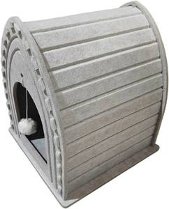 lot 3209 image: Scratch Cat House Cat Scratcher Furniture Protector Cat Lounge Couch Playhouse Corrugated Pad Felt Construction Suitable for Indoor Cats Napping, Triangle