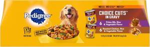 lot 3234 image: PEDIGREE  HOMESTYLE MEALS  Adult Canned Soft Wet Dog Food Variety Pack, Prime Rib, Rice & Vegetable Flavor in Gravy and Roasted Chicken, Rice & Vegetable Flavor in Gravy BB 226