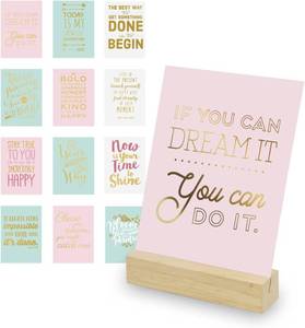 lot 3297 image: Eccolo Inspirational Cards Set with Wooden Display Stand - 12 Boxed Daily Words Encouragement Cards, Daily Love Cards for Self-Love and Mindfulness, Home or Office Desk Decor (5 x 6.75 inches)