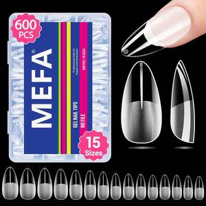 lot 3340 image: MEFA Nail Tips, Medium Almond 15 Sizes, 600 Pcs Pre-shaped Half Matte Full Cover Acrylic Nail Tips Press on Nails for Nail Extension Home DIY Salon Manicure