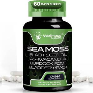 lot 3347 image: Irish Sea Moss Capsules, 17-in-1, Seamoss Black Seed Oil, 120 Count, Ashwagandha Burdock Root Organic Bladderwrack Capsules  Organic Sea Moss Advanced, Immune and Blood Pressure Support