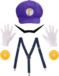 lot 3417 image: PIIDUOO Super Brothers Halloween Costume for Adult - Hat Mustaches Gloves Accessories for Men Halloween Cosplay