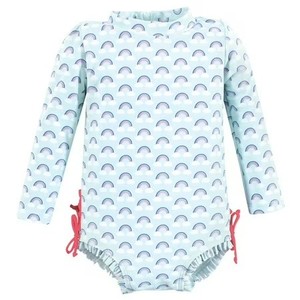 lot 3442 image: Hudson Baby Girls Rashguard Toddler Swimsuit, Cloudy Rainbow, 2T